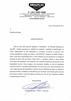 Nota assinada pelo diretor comercial da Sinalplac Sinalizaes ressalta a hospitalidade dos servidores da Secretaria de Obras - Arte: Divulgao/Sec. de Obras