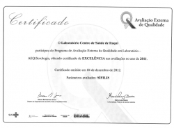 Certificado de excelncia obtido pelo Laboratrio Municipal