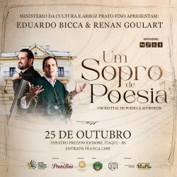 Recital 'Um Sopro de Poesia' acontece no teatro em 25 de outubro, a partir das 20h. A entrada  gratuita.